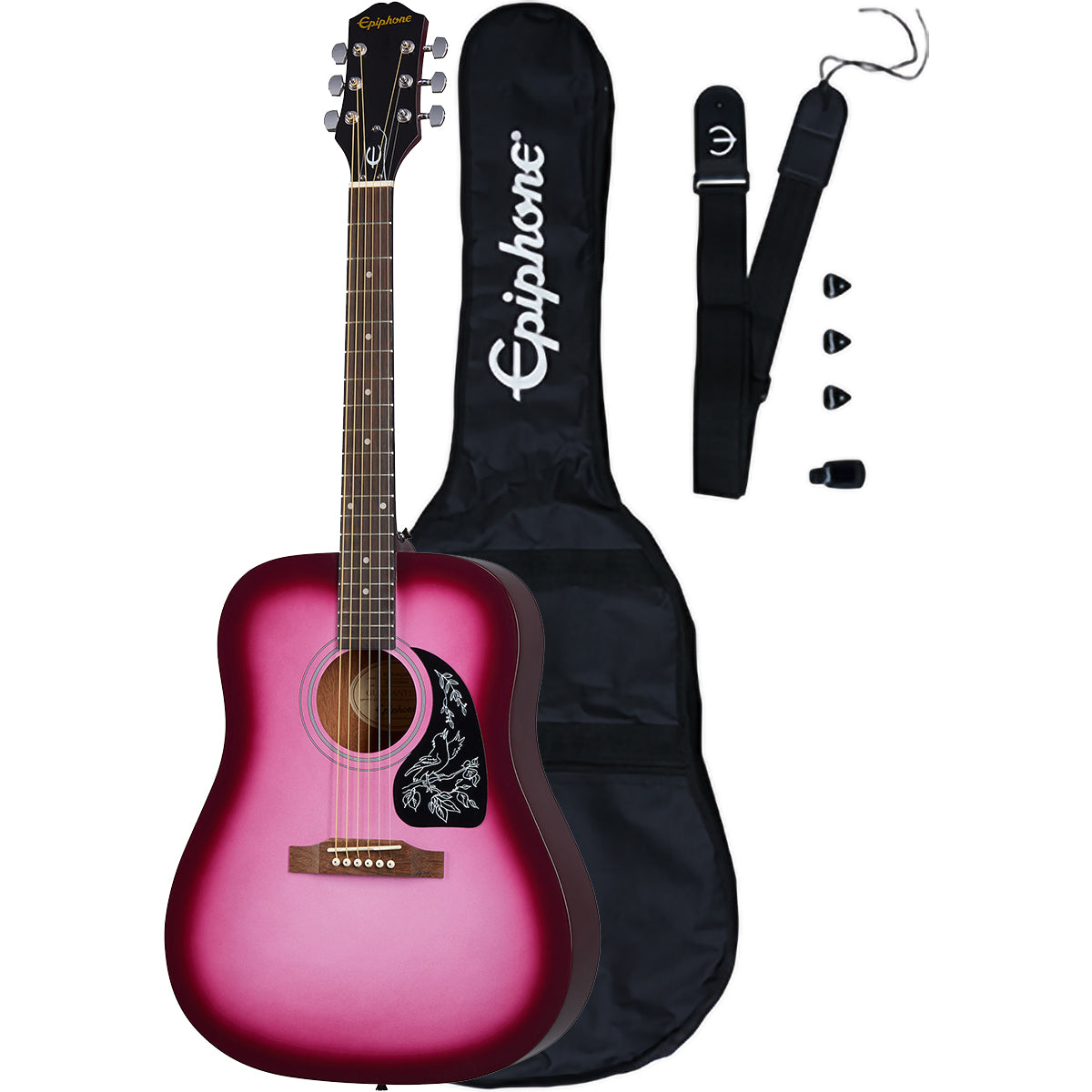 Epiphone Starling Square Shoulder Acoustic Starter Pack, Hot Pink