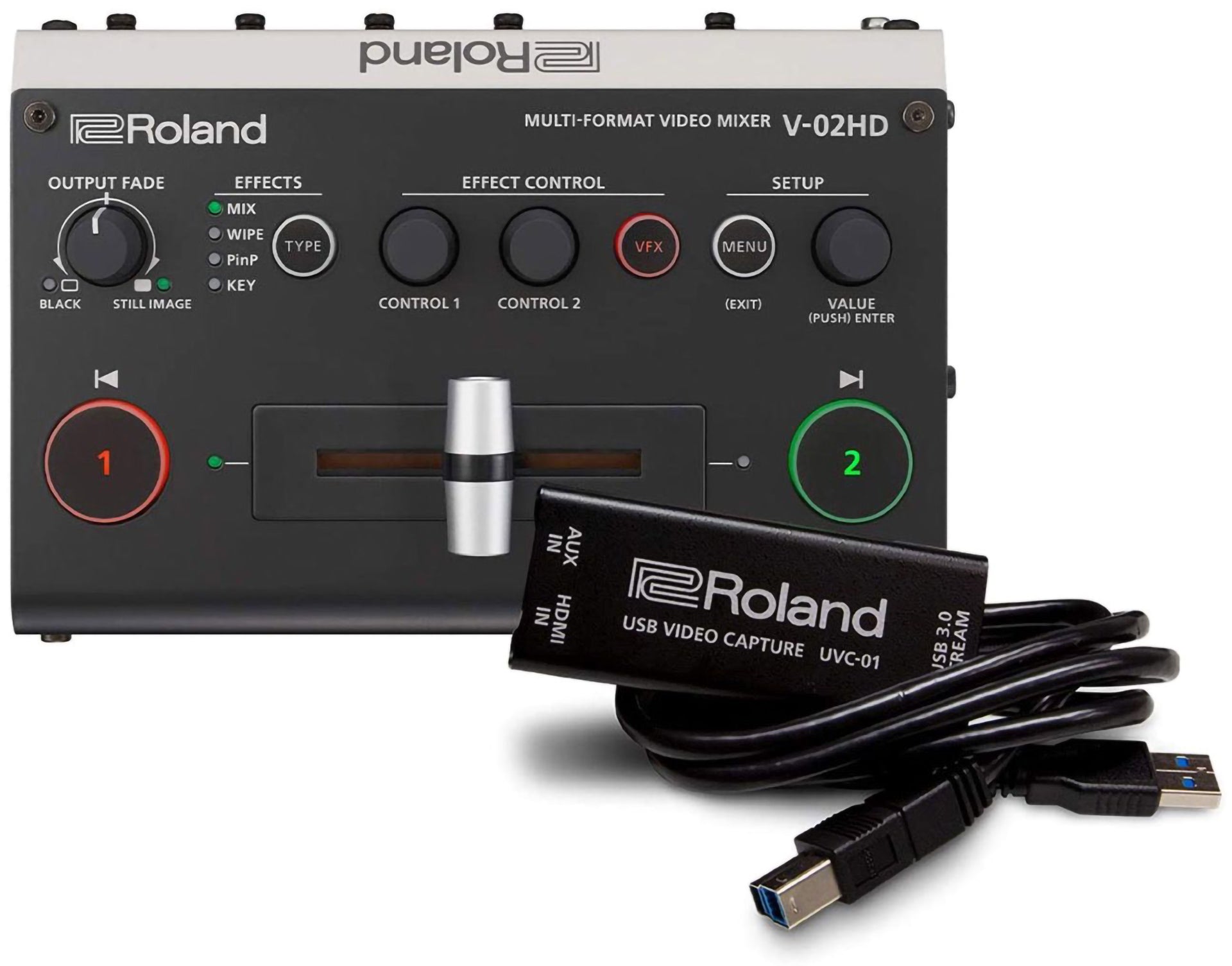 Roland V-02HD STR Video Switcher Web Streaming Bundle with UVC-01