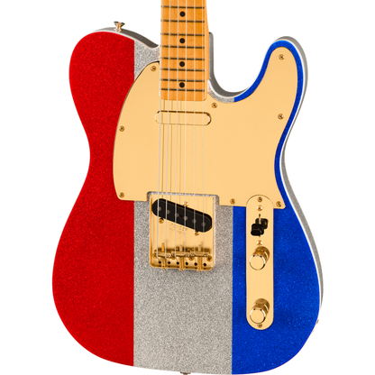 Fender Buck Owens Telecaster Electric Guitar - Red, Silver and Blue Sparkle