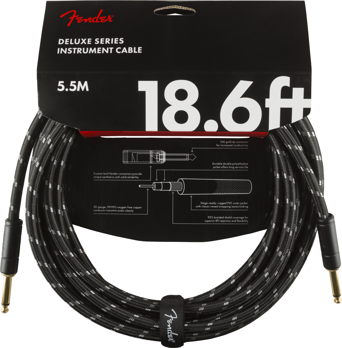 Fender Deluxe 18.6' Instrument Cable - Black Tweed