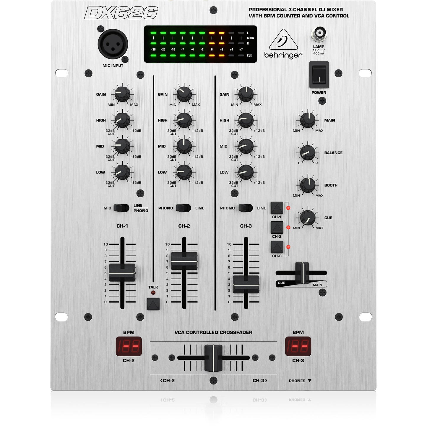 Behringer DX626 Professional 3-Channel DJ Mixer with BPM Counter and VCA Control