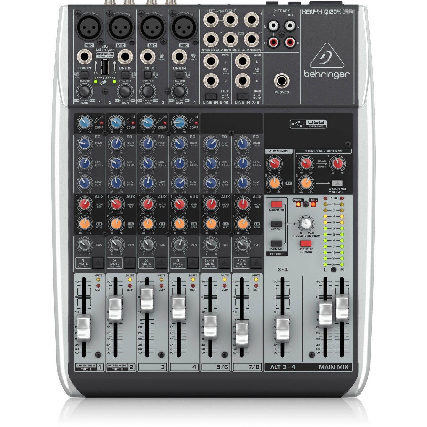 Behringer XENYX Q1204USB Analog Mixer with USB/Audio Interface - Wireless Ready