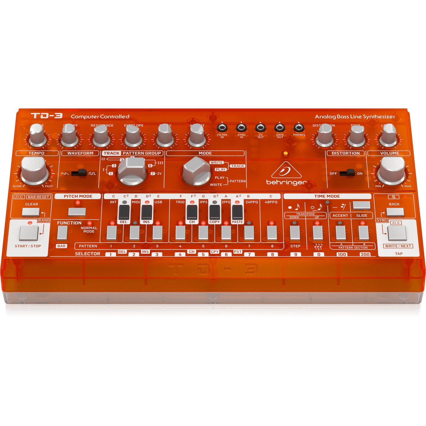 Behringer TD-3-TG Analog Bass Line Synthesizer with 16-Step Sequencer - Tangerine