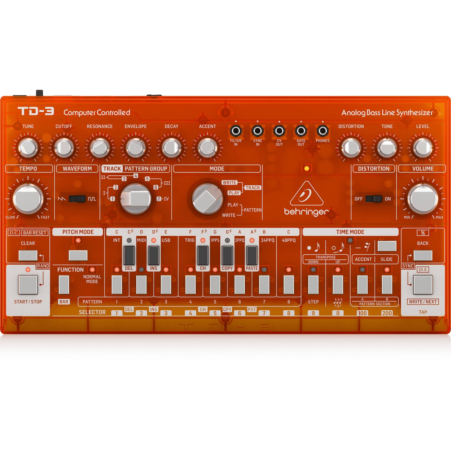 Behringer TD-3-TG Analog Bass Line Synthesizer with 16-Step Sequencer - Tangerine