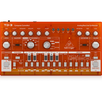 Behringer TD-3-TG Analog Bass Line Synthesizer with 16-Step Sequencer - Tangerine