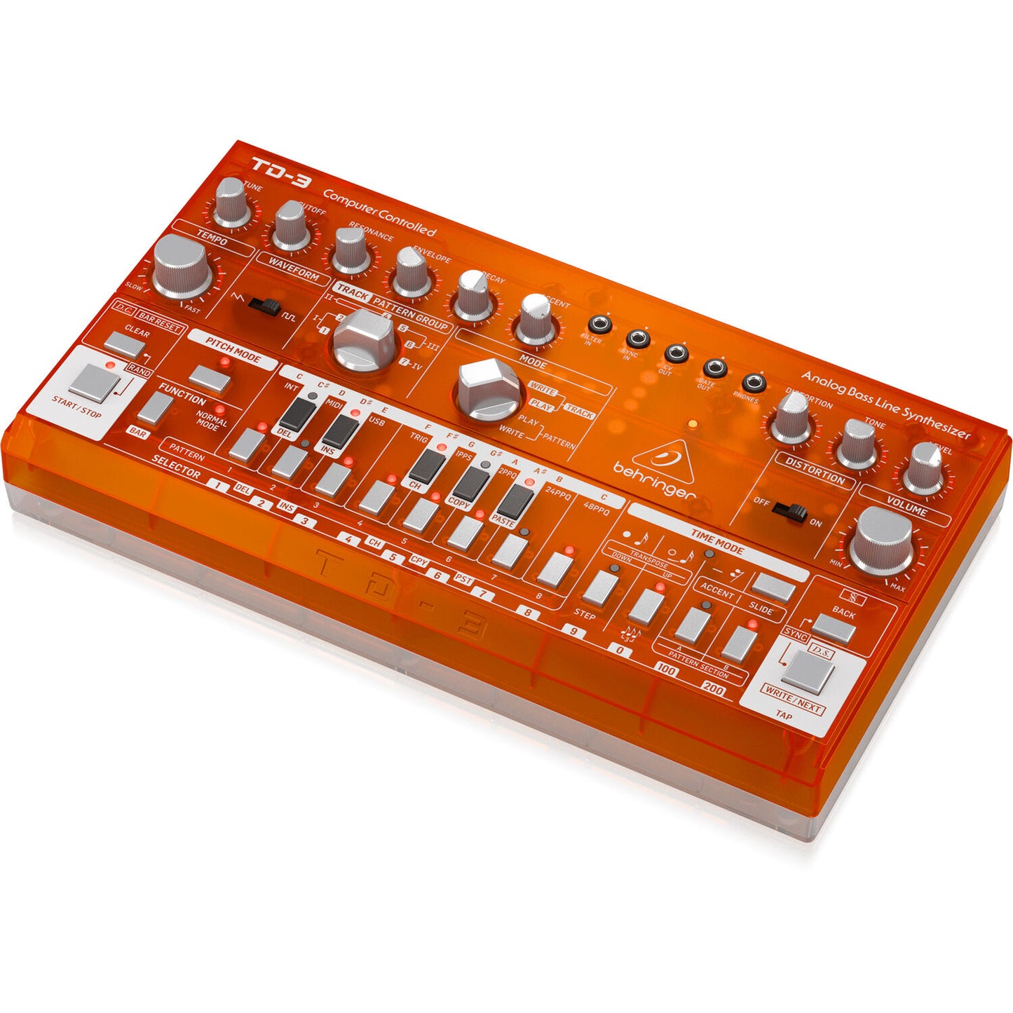 Behringer TD-3-TG Analog Bass Line Synthesizer with 16-Step Sequencer - Tangerine