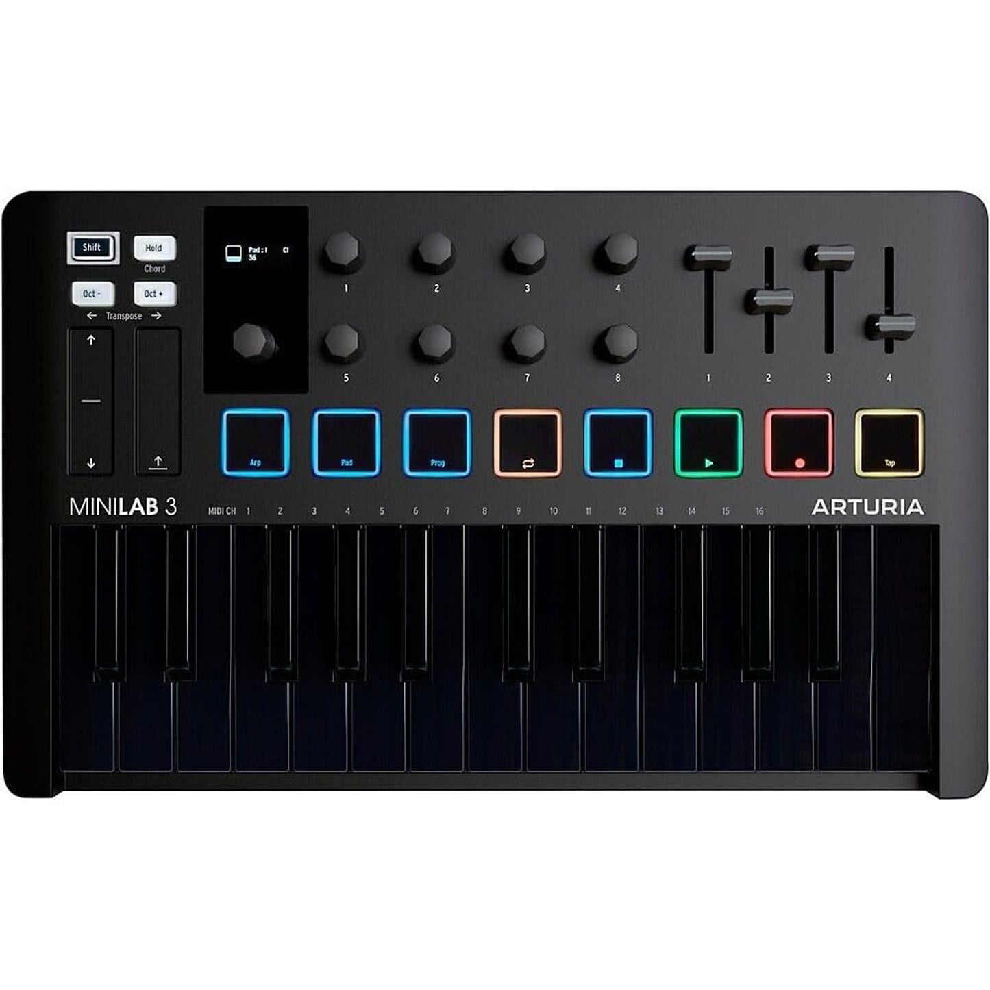 Arturia MiniLab 3 Compact MIDI Keyboard and Pad Controller - Deep Black