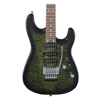 Charvel MJ San Dimas Style 1 HSH FR PF QM Guitar - Transparent Green Burst