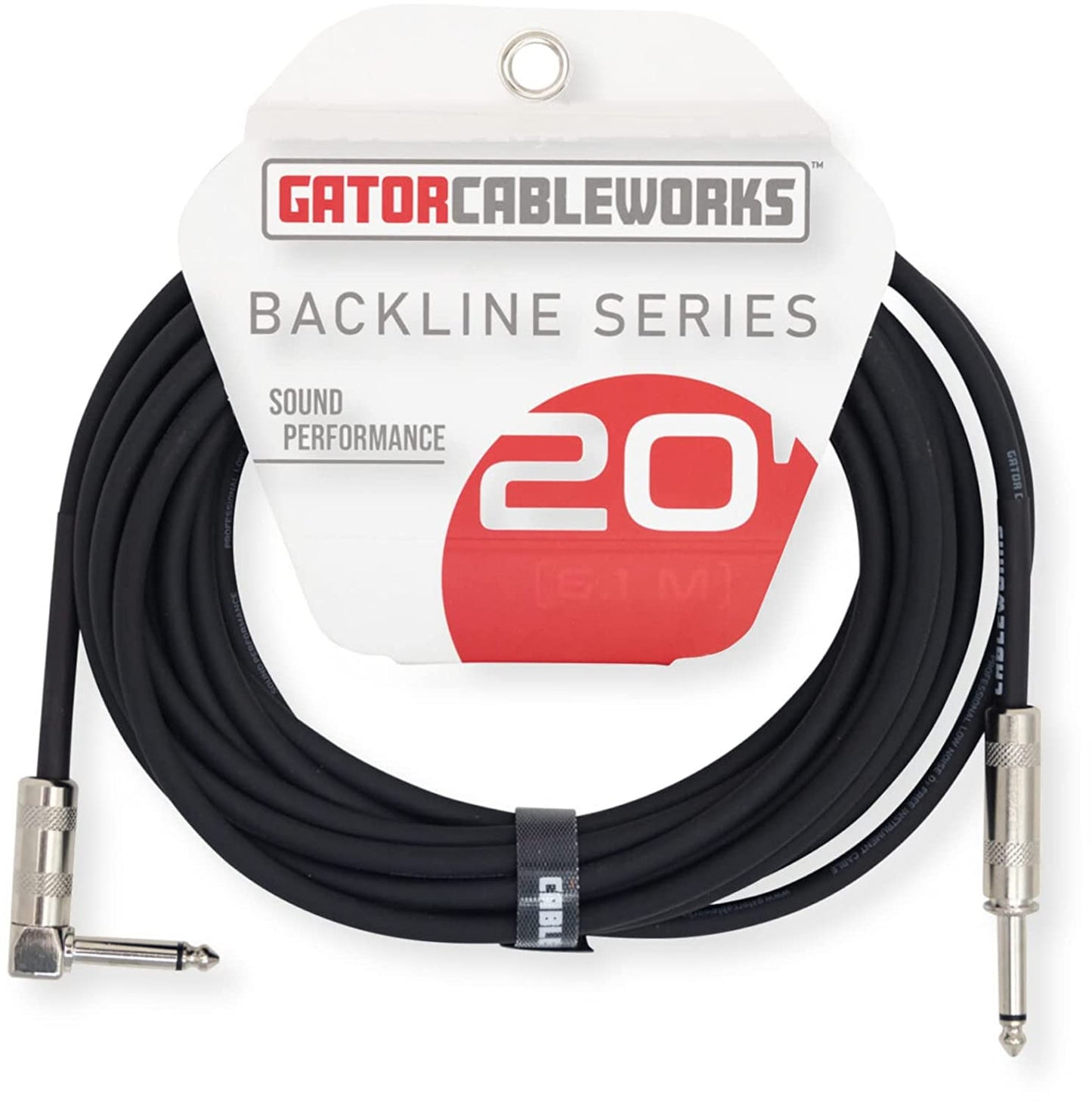 Gator CBW-BKLINST-CBLE-RA-20 Backline 20’ Straight - Angled Instrument Cable