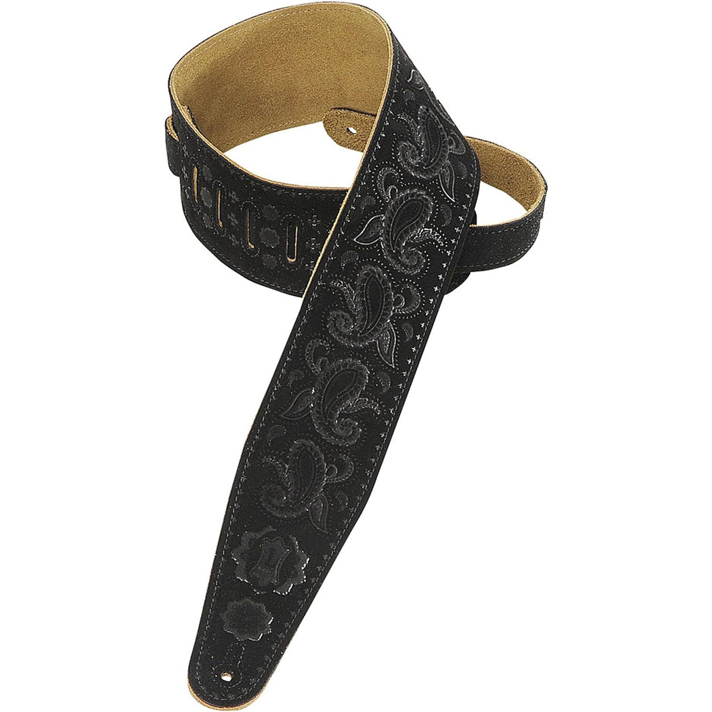 Levy's PMS44T03-BLK Hand-Brushed Suede Guitar Strap with Paisley Pattern, Black