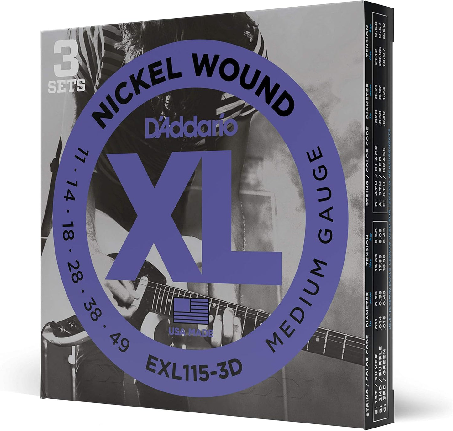 D'Addario EXL115-3D Nickel Blues/Jazz Electric Guitar Strings - 3-Pack