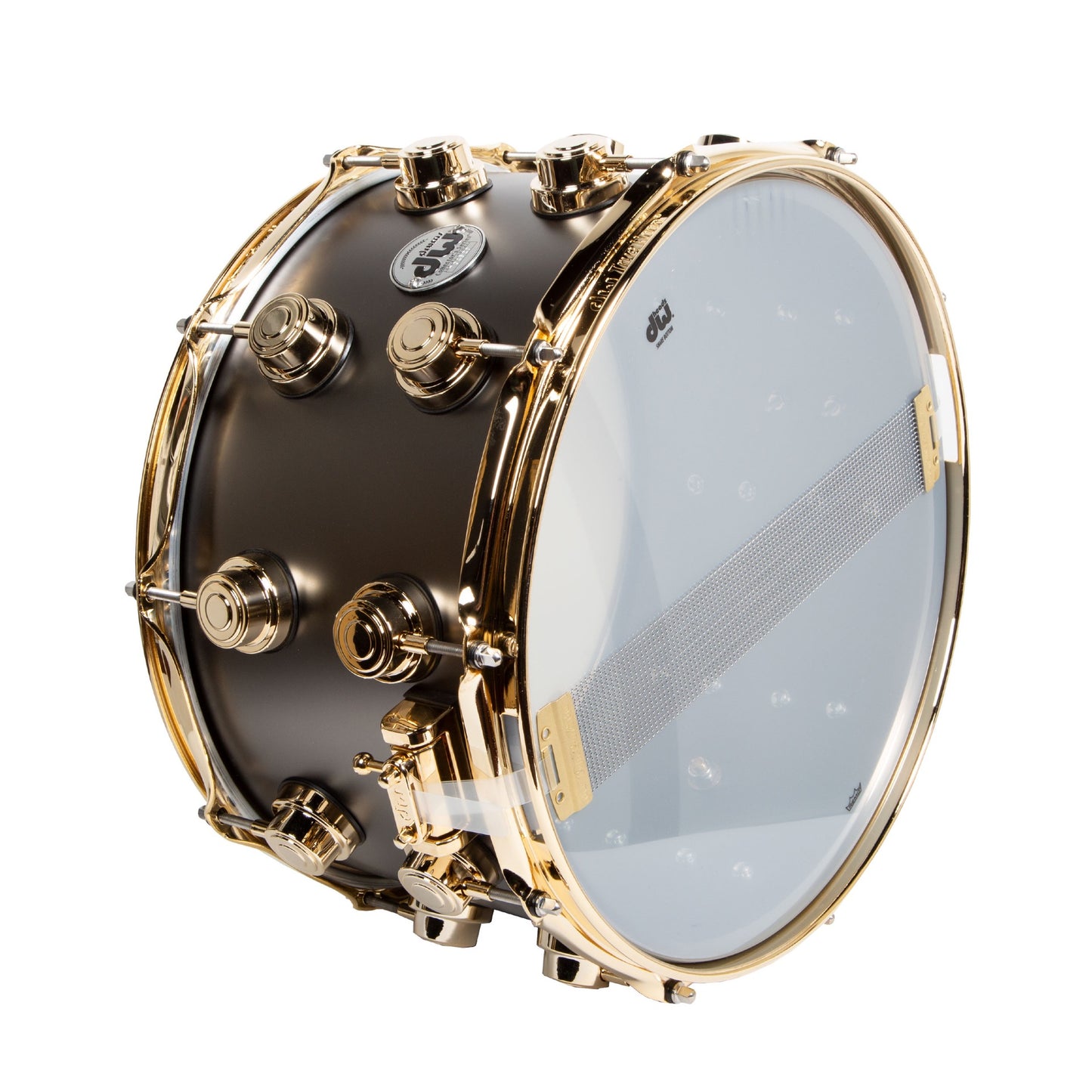 Drum Workshop Satin Black Nickel Over Brass 8x14 Snare with Gold Hardware