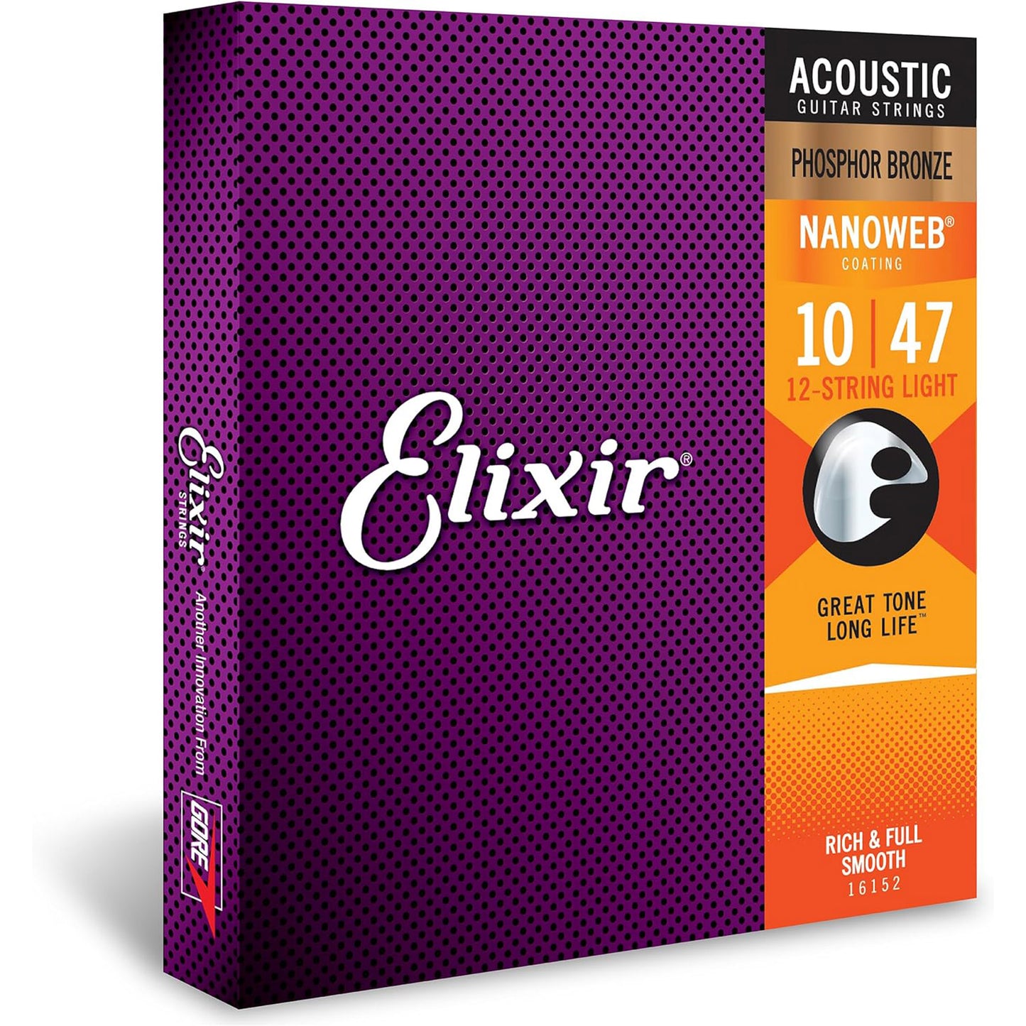 Elixir Strings 16152 Nanoweb Phosphor Bronze Acoustic Guitar Strings - .010-.047 12-string Light