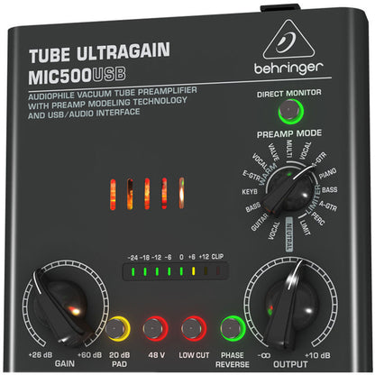 Behringer TUBE ULTRAGAIN MIC500USB Audiophile Vacuum Tube Preamplifier with Preamp Modeling Technology and USB/Audio Interface