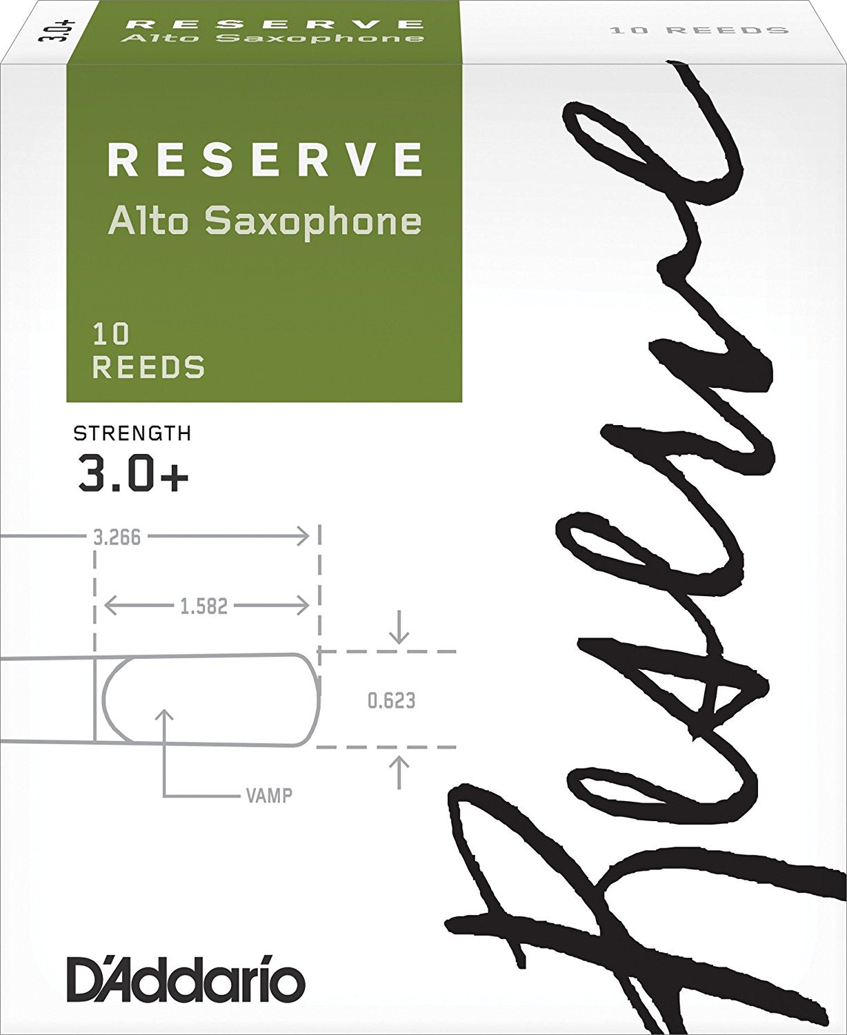 D'Addario Reserve Alto Saxophone Reeds, Strength 3.0+, 10-pack