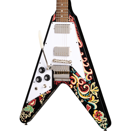 Epiphone Jimi Hendrix "Love Drops" Flying V Left Handed Electric Guitar - Ebony w/ Artwork