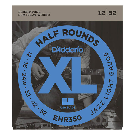 D'Addario EHR350 Half Round Electric Guitar Strings, Jazz Light, 12-52