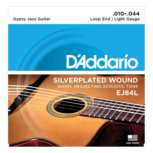 D'Addario EJ84L Gypsy Jazz Acoustic Guitar Strings, Loop End, Light, 10-44