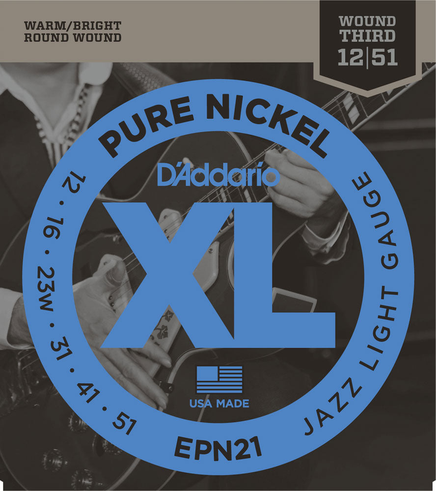 D’Addario EPN21 Pure Nickel Electric Guitar Strings Jazz Light 12-51