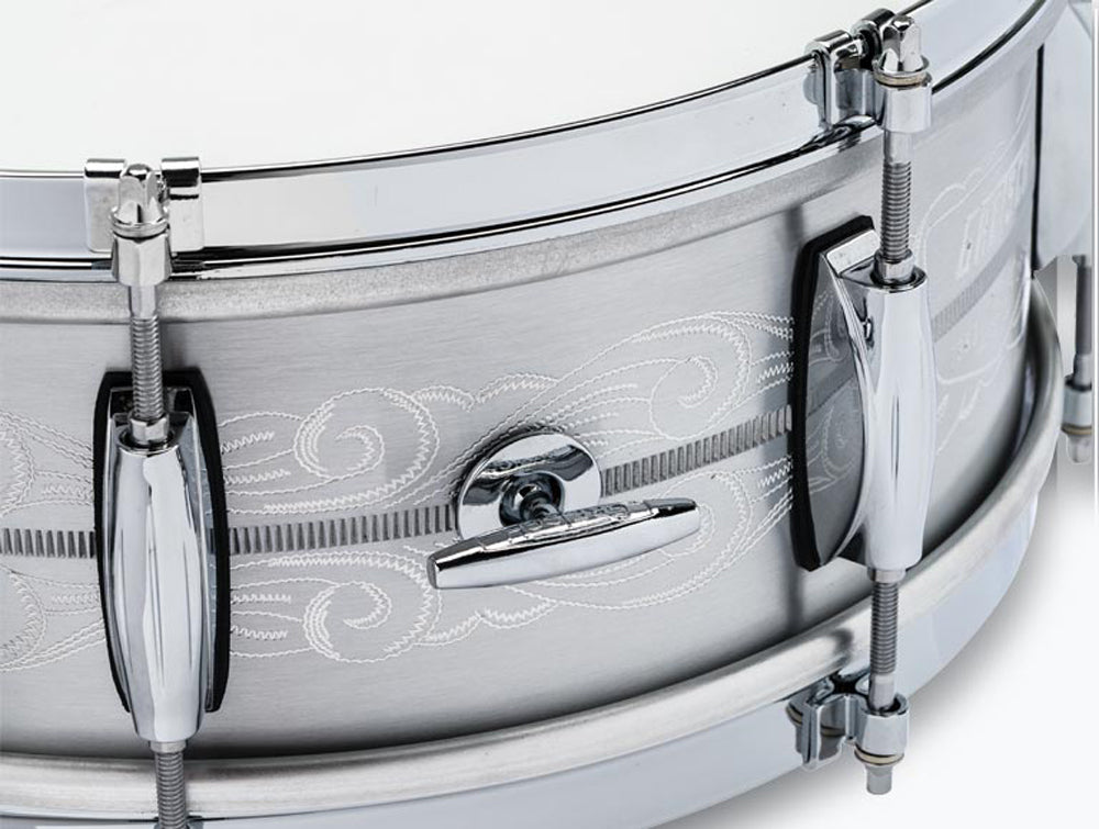 Gretch G4160-A135 Solid Aluminum Engraved 5x14 Snare Drum w/ Case