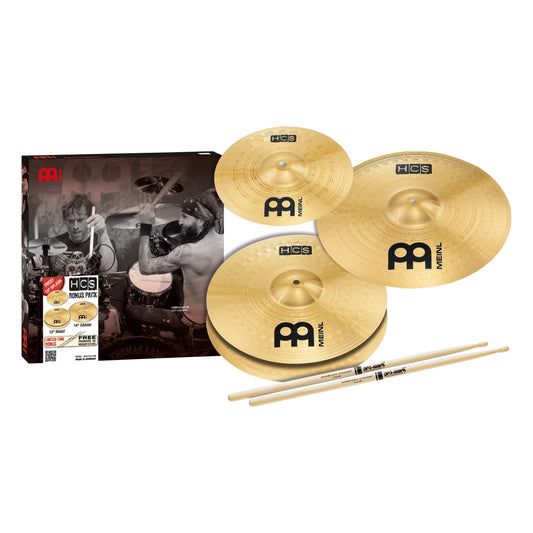 Meinl HCS Cymbal Pack w/ 13” Hi Hat, 14” Crash 10” Splash, Promark 5a Sticks