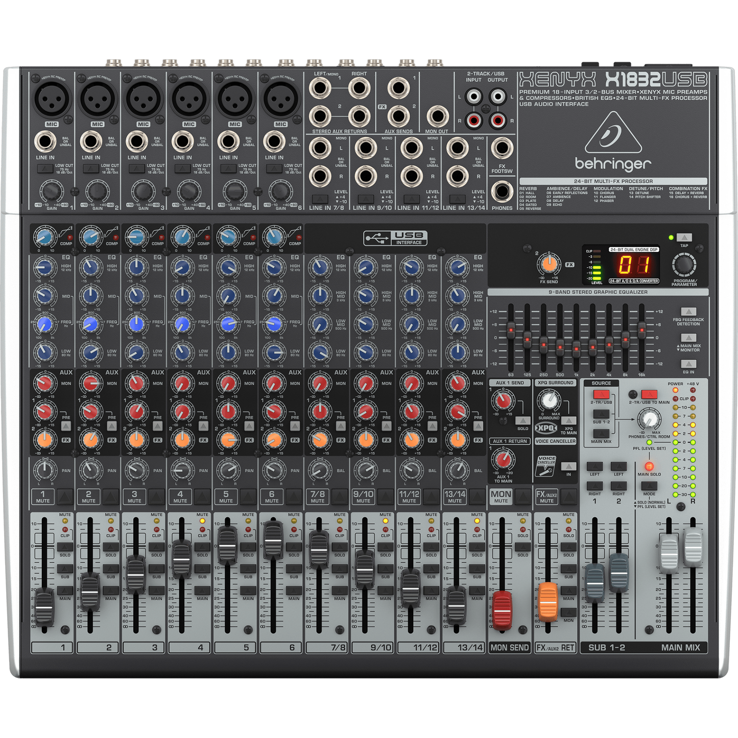 Behringer Xenyx X1832USB Premium 18-Input 3/2-Bus Mixer & USB Audio Interface