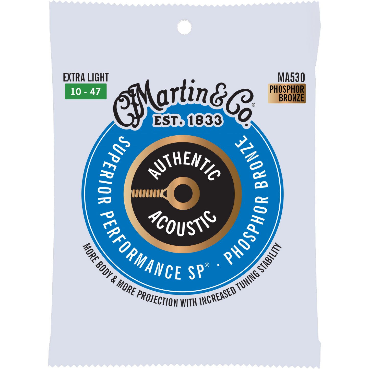 Martin MA530 Authentic Acoustic SP® Strings, Phosphor Bronze, Extra Light