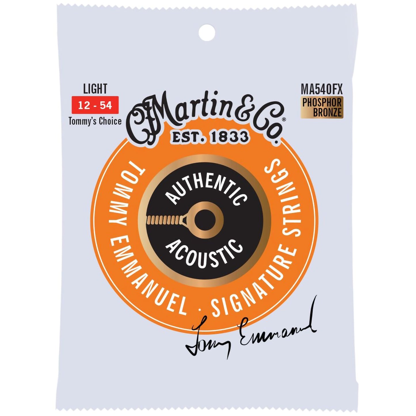 Martin MA540FX Authentic Acoustic Flexible Core Guitar Strings Phosphor Bronze, Light 12-54