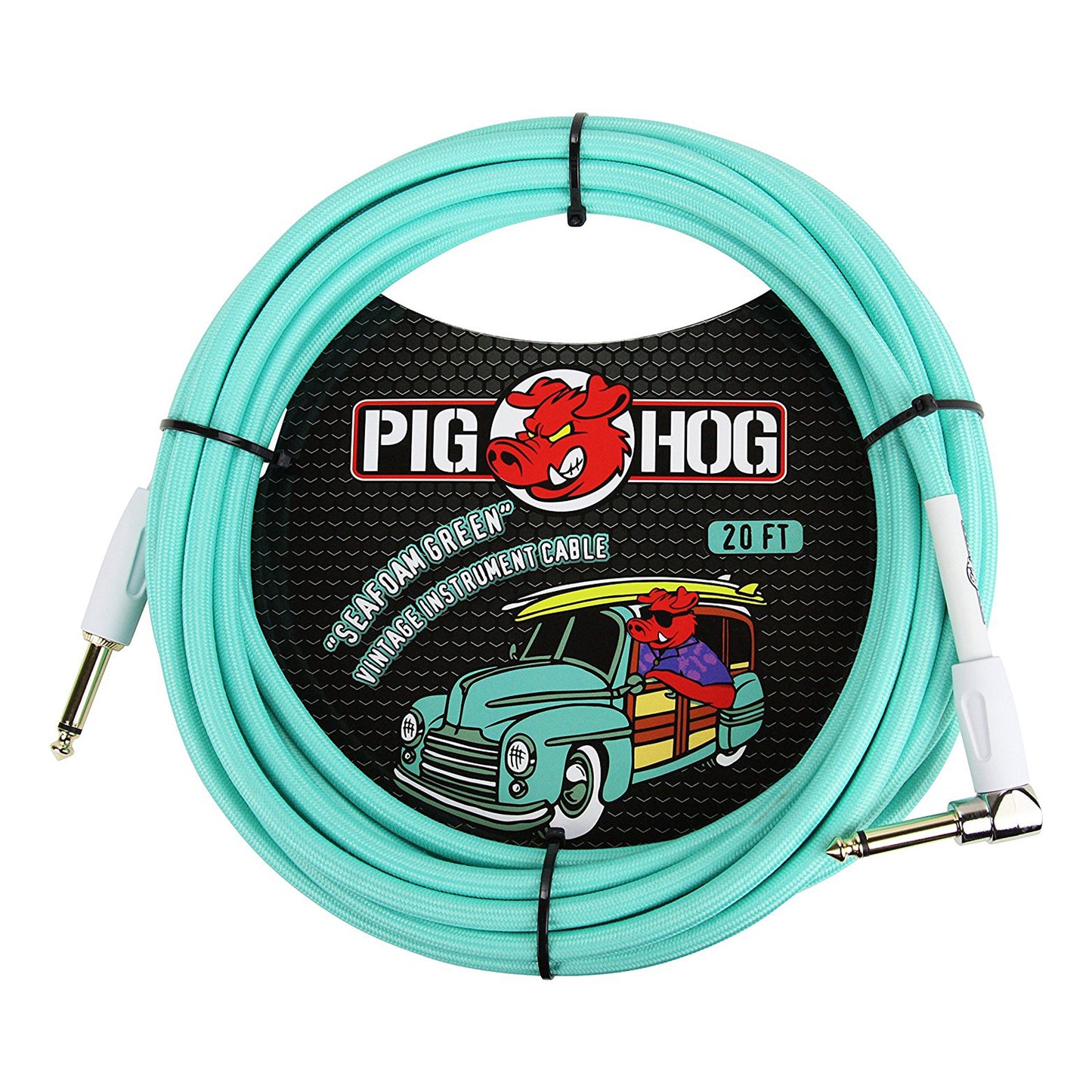 Pig Hog "Straight to 1/4"" Right-Angle Seafoam Green Instrument Cable, 20 Feet