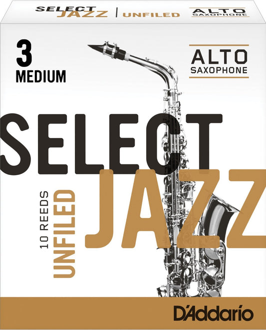 D'addario Select Jazz Unfiled Eb Alto Sax Reeds 10 Ct, 3 Medium Strength