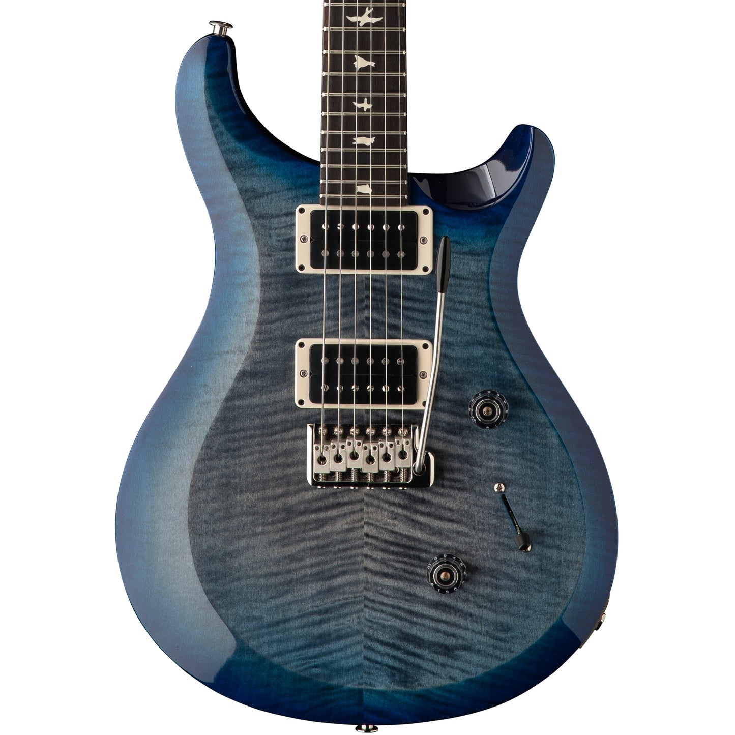 PRS S2 Custom 24 Flame Top Electric Guitar, Faded Gray Black Blue Burst