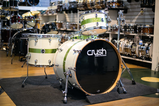 CrushSublime Maple E3 4 Piece Drumset in White w/ Lime Stripe Sparkle S3M428607