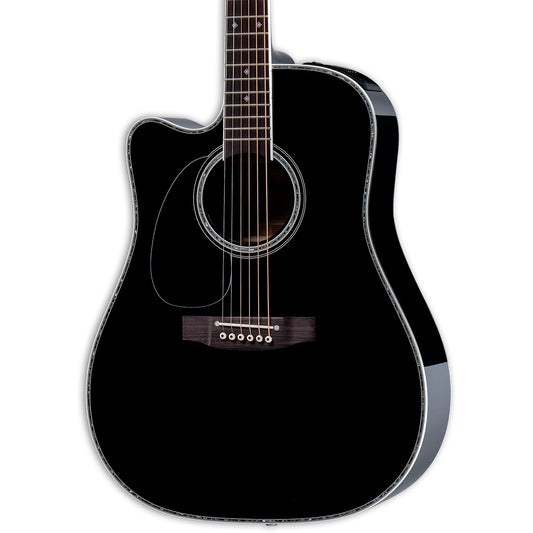 Takamine Dreadnought Cutaway Left Handed Acoustic Electric Guitar - Gloss Black