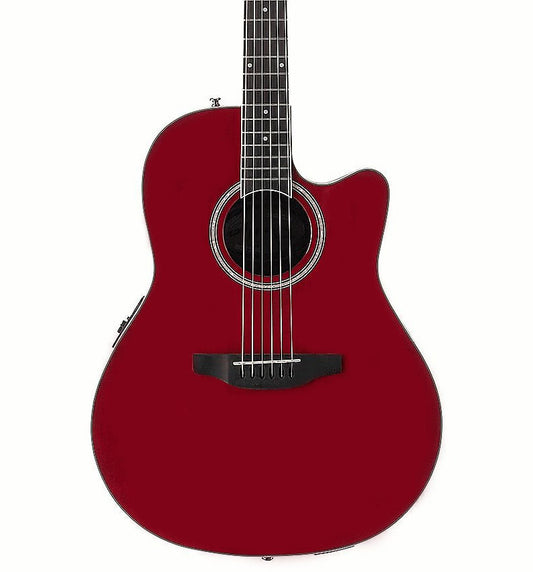 Ovation AB24-2S Mid Depth Ruby Red Acoustic Guitar in Red Satin