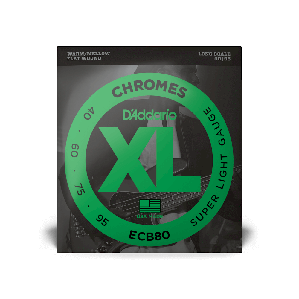 D'Addario ECB80 XL Chromes Flat Wound Bass Guitar Strings - Super Light 40-95