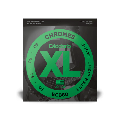 D'Addario ECB80 XL Chromes Flat Wound Bass Guitar Strings - Super Light 40-95