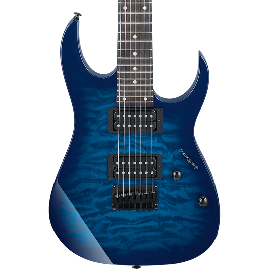 Ibanez GRG7221QATBB RG 7-String Electric Guitar, Transparent Blue Burst