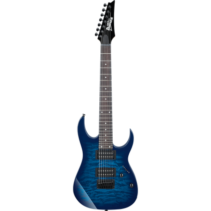 Ibanez GRG7221QATBB RG 7-String Electric Guitar, Transparent Blue Burst